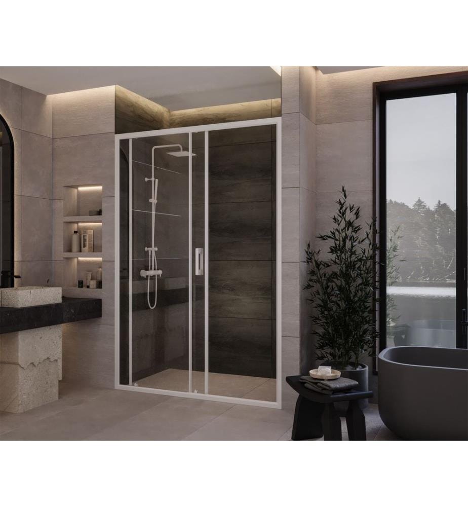 Cabine de douche, 100 % verre trempé, blanc, transparent, 146 x 189