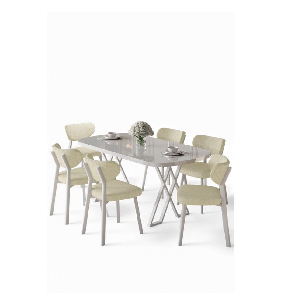 Set da pranzo a 7 pezzi - Bianco / Crema