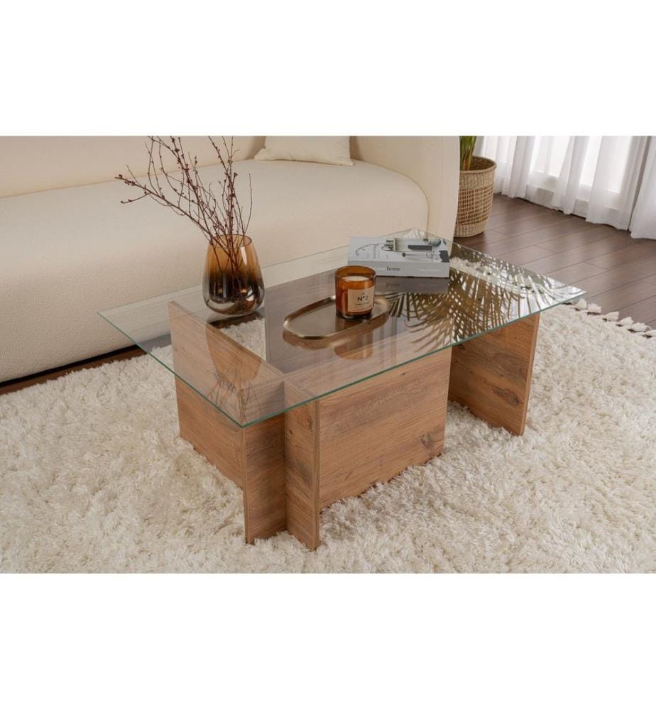 Table basse - Pin Atlantique / Verre