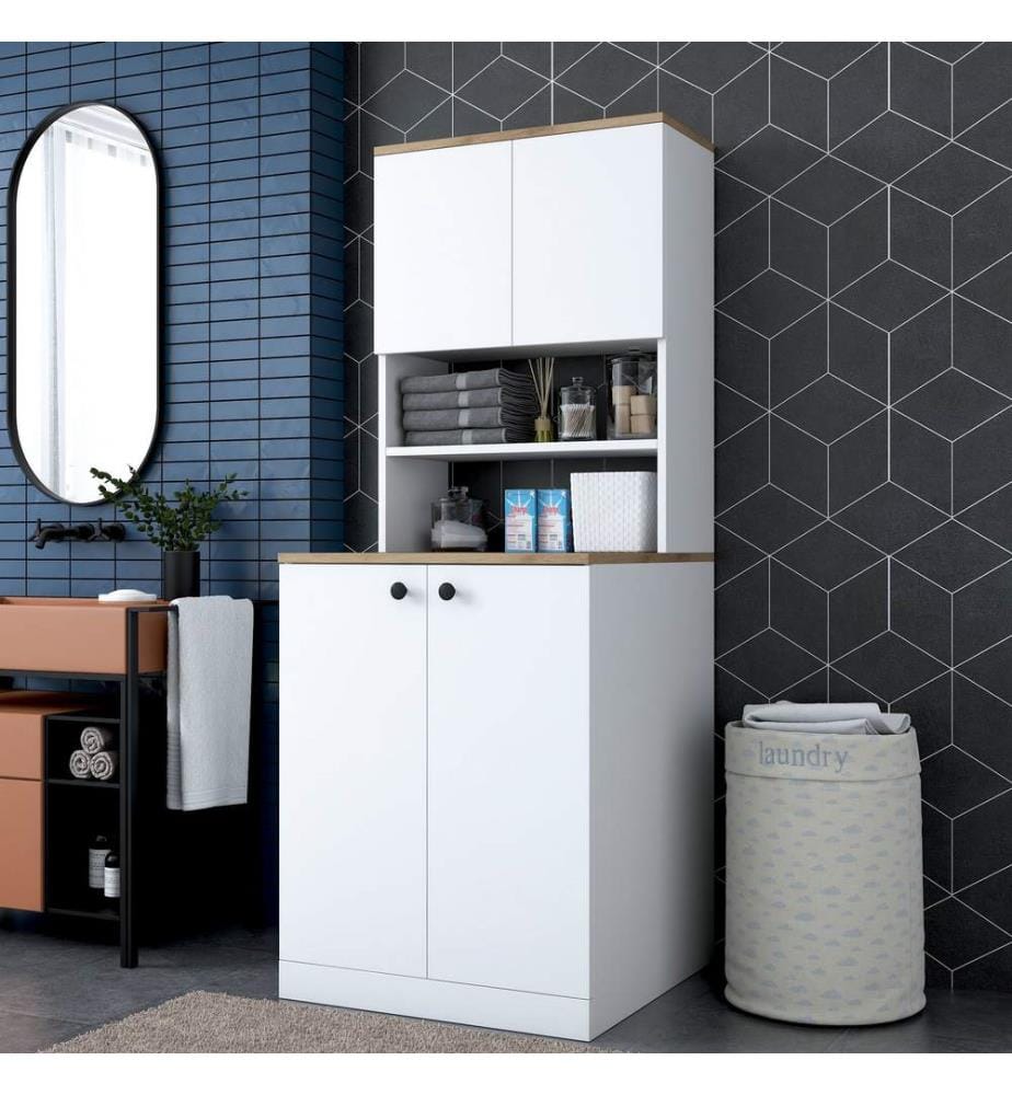 Washer Cabinet - White / Walnut
