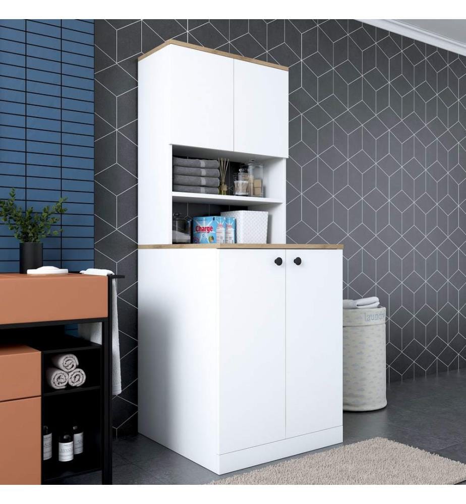 Washer Cabinet - White / Walnut