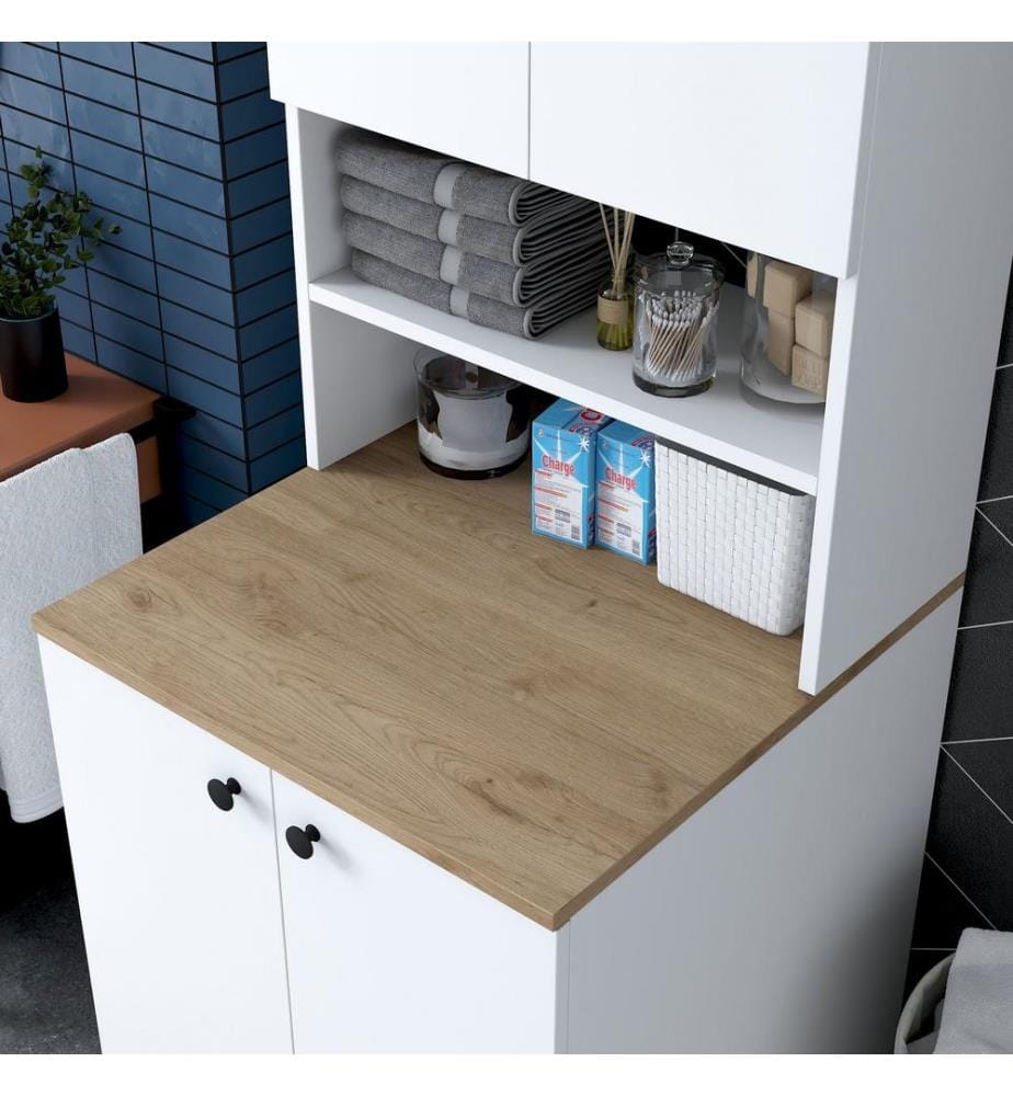 Washer Cabinet - White / Walnut