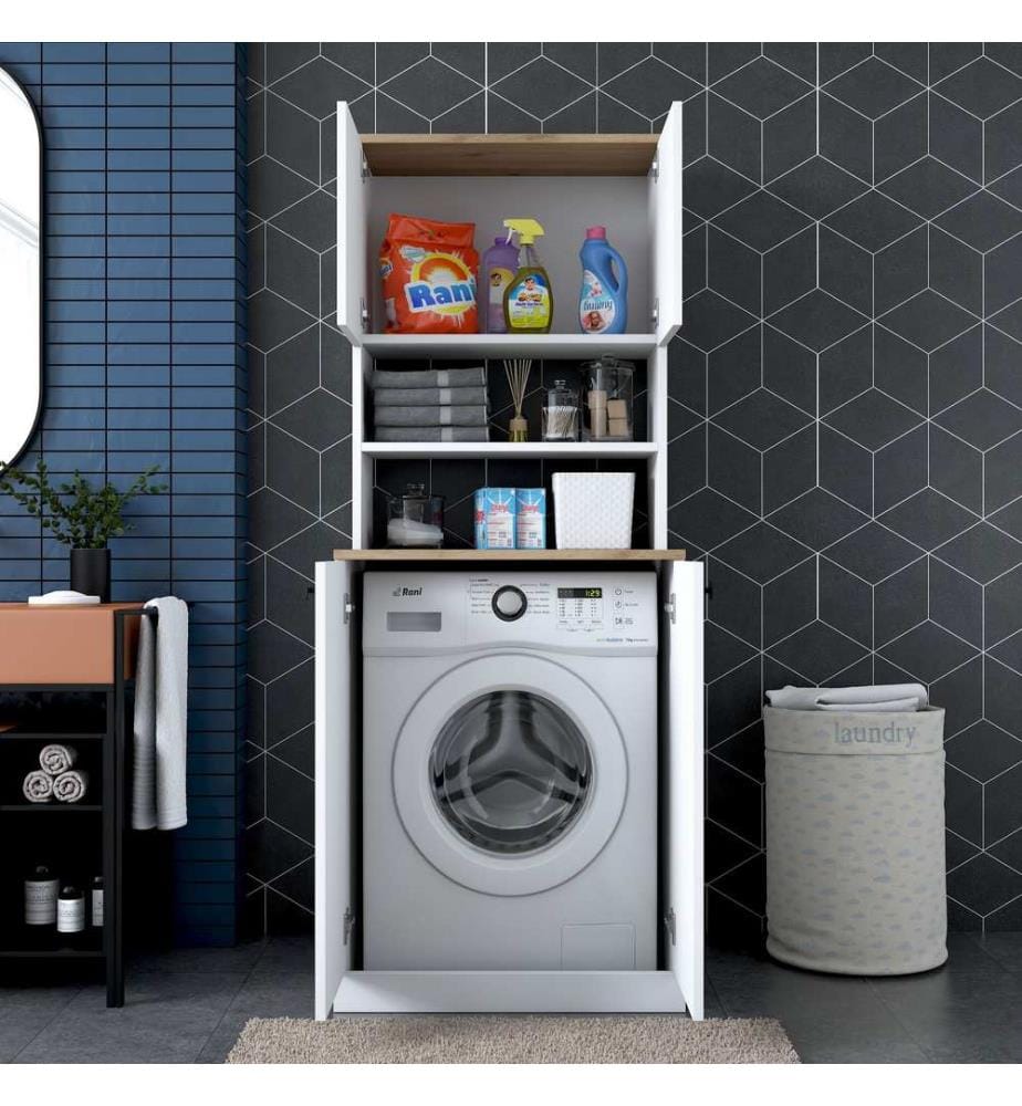 Washer Cabinet - White / Walnut