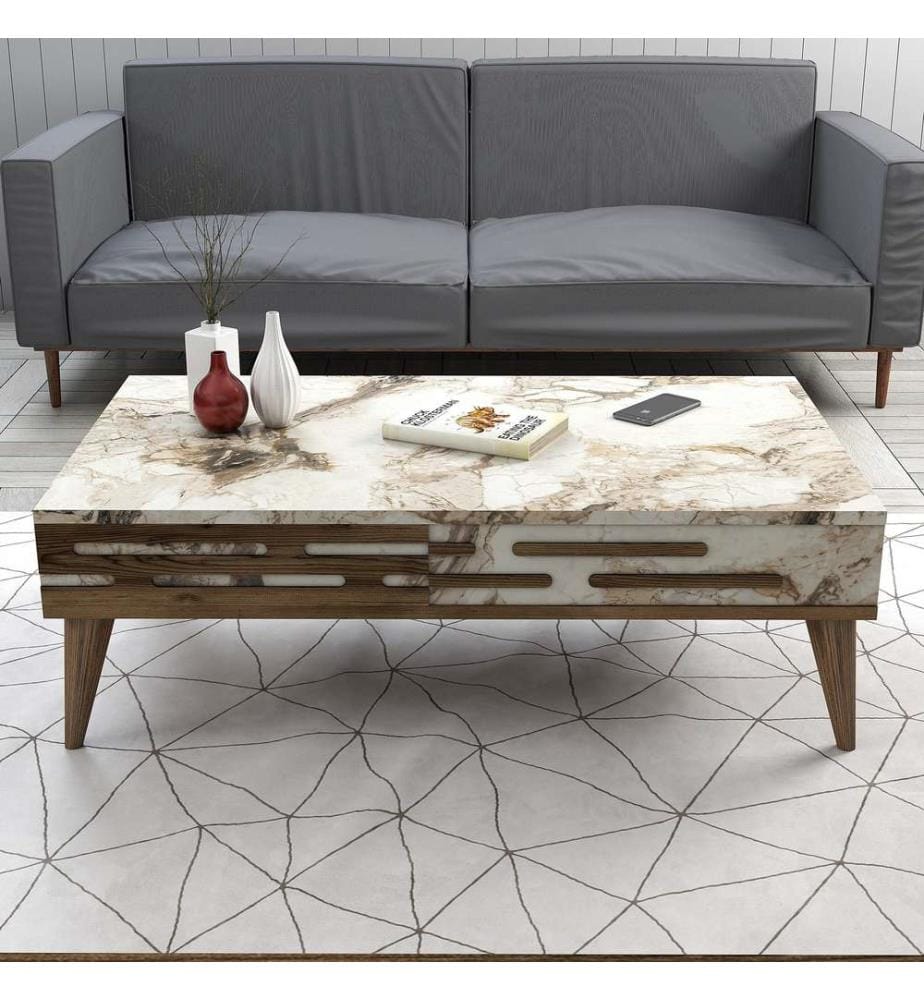 Ensemble de salon - Noyer / Blanc / Marbre