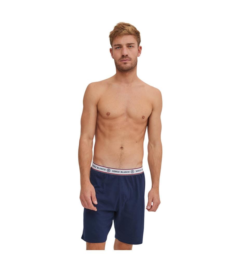 Men's cotton short pyjama t-shirt round neck set - Blue