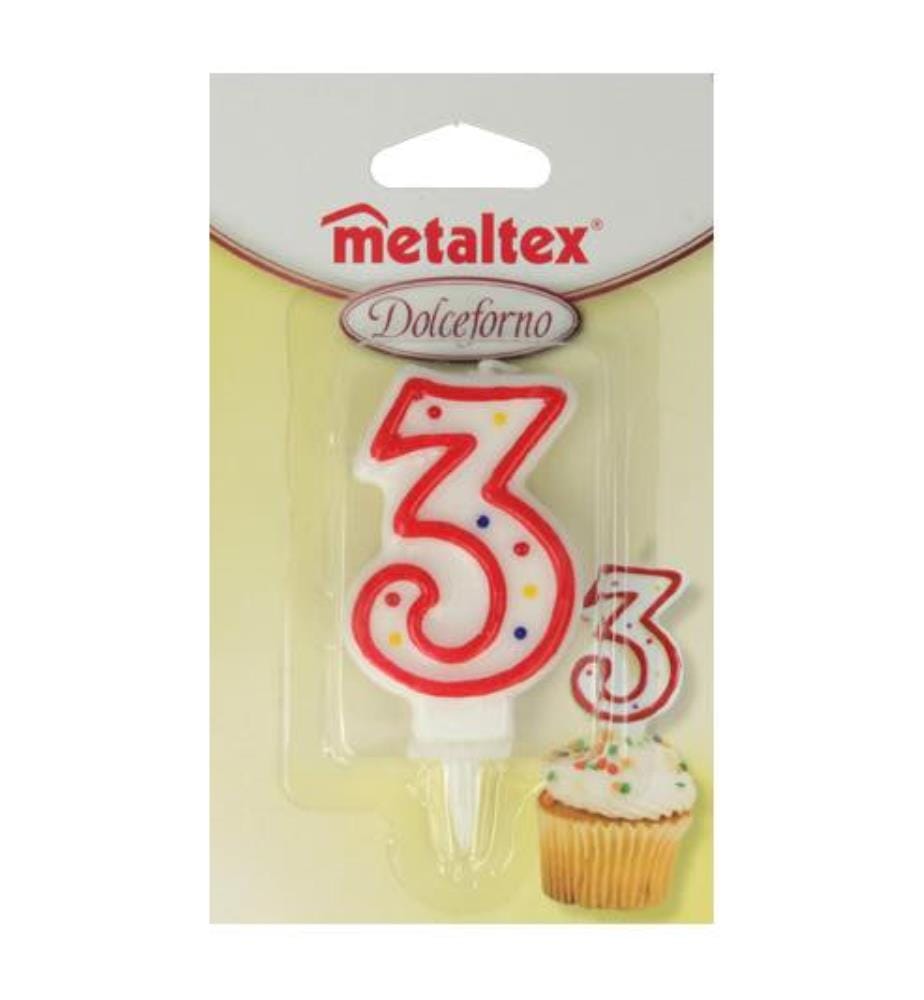 Bougie D'Anniversaire Chiffre 3 - Blanc Et Rouge