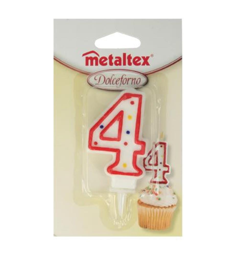Bougie D'Anniversaire Chiffre 4 - Blanc Et Rouge