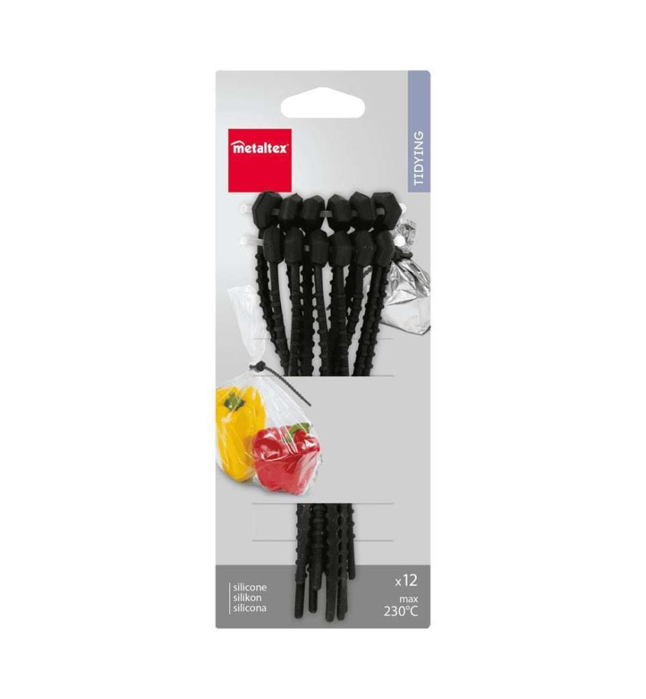 Set mit 12 Silikonbeutelclips - 15cm - max. 230°C schwarz