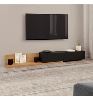 Meuble TV extensible Movena bois et noir L215-360cm