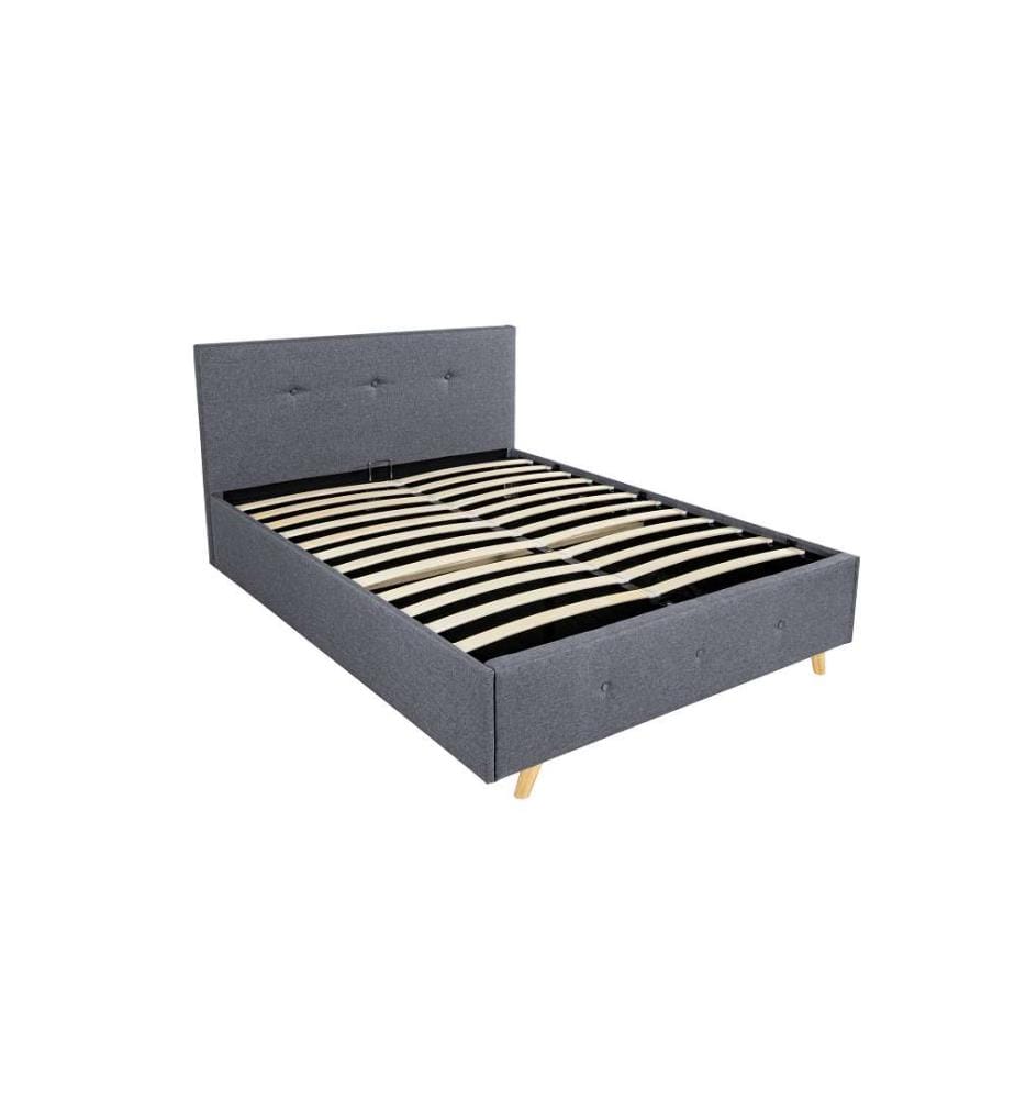 Lit Coffre avec Sommier en Tissu et Tête de Lit Capitonnée Luléa 140x190cm - Gris