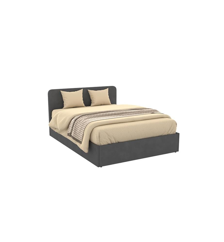 Lit Coffre En Velours Et Tête de Lit Arrondie Louise 140 x 190 cm - Gris