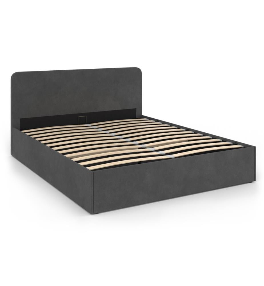 Lit coffre en velours Louise 160 x 200 cm - Gris Foncé