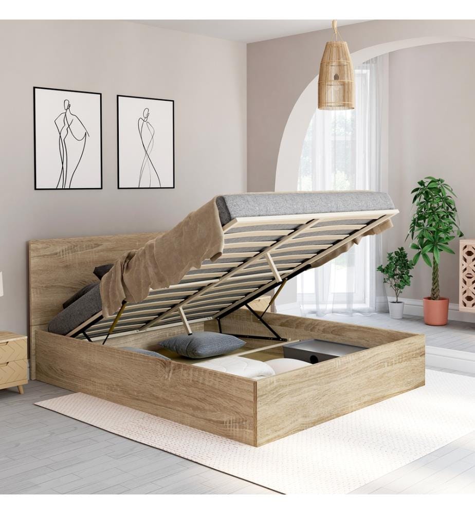 Kastenbett Sicilia mit Lattenrost und Kopfteil 160 x 200 cm - Braun