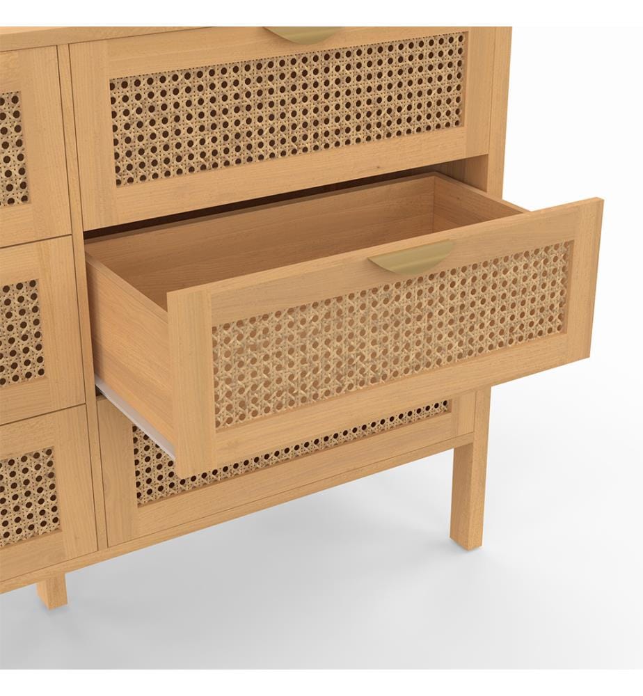 Commode Eve 6 tiroirs en cannage - Brun