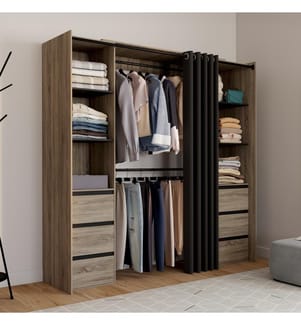 Dressing Justine extensible 120-180cm effet bois 6 tiroirs double colonne
