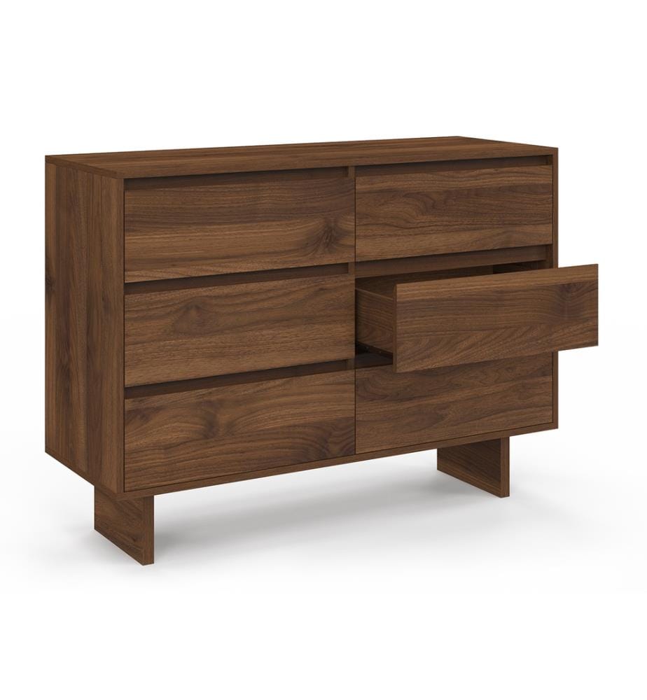 Commode Yumi 6 tiroirs en bois effet noyer