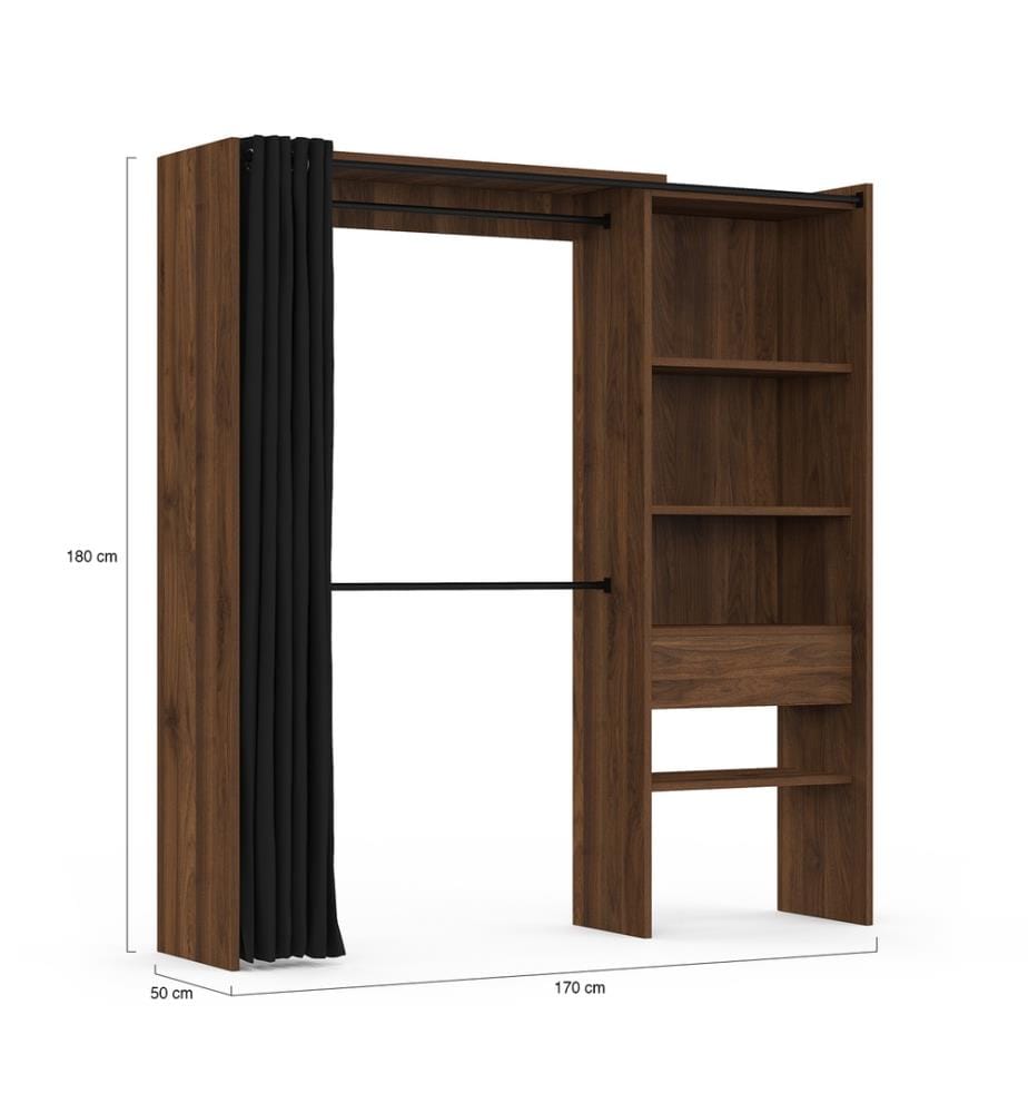 Dressing Aline extensible 120-170cm effet noyer 1 colonne
