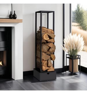 Range bûches vertical avec tiroir 125cm - Noir