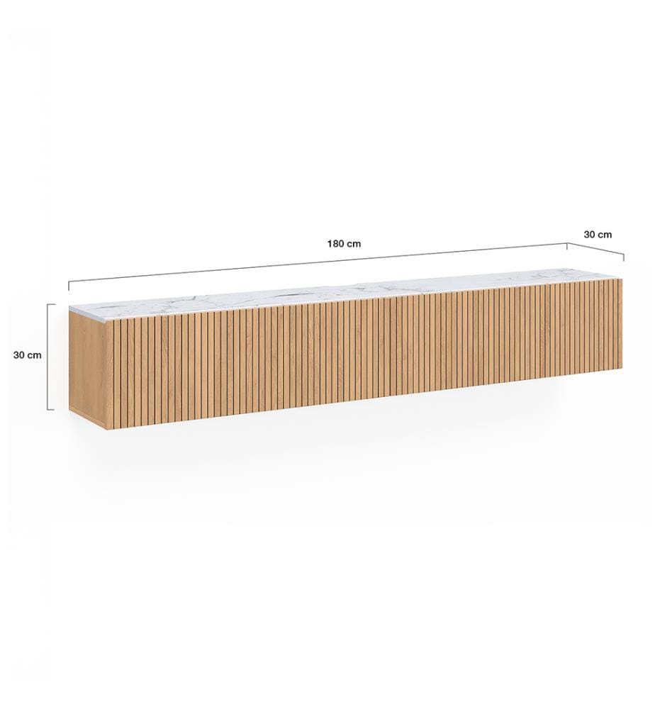 Mobile TV sospeso Marceau L180cm - Effetto marmo bianco e marrone