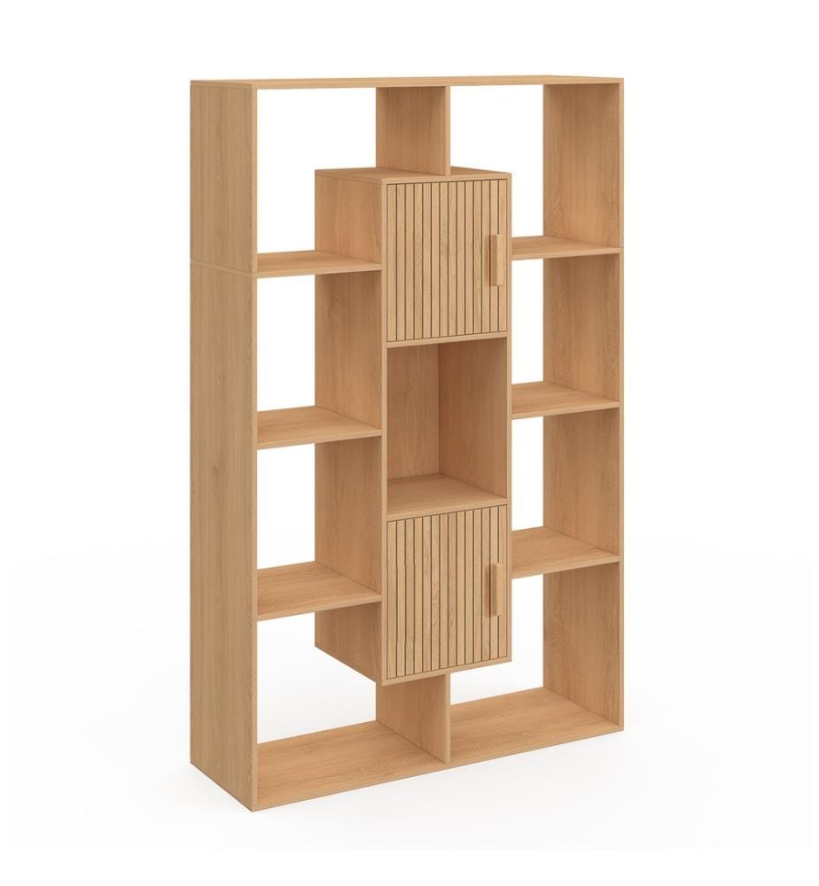 Libreria Faustine con effetto doghe 11 scomparti 143cm - Marrone