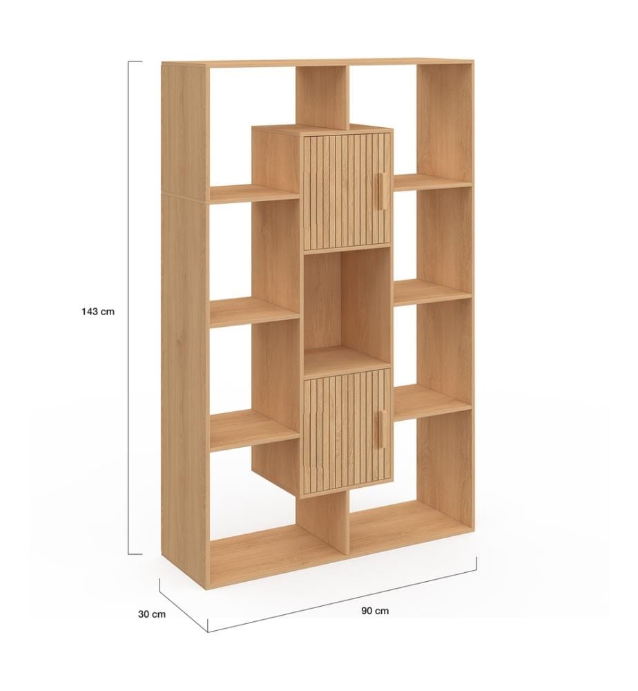 Libreria Faustine con effetto doghe 11 scomparti 143cm - Marrone