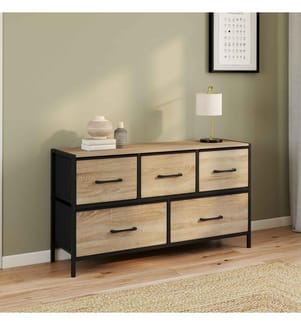 Commode Iris 5 tiroirs en bois et tissu