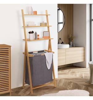 Panier à Linge Maya Double Compartiments avec 3 Étagères - Brun