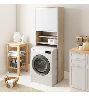 Meuble dessus machine à laver Will 65 x 24 x 180 cm - Blanc et Brun Clair