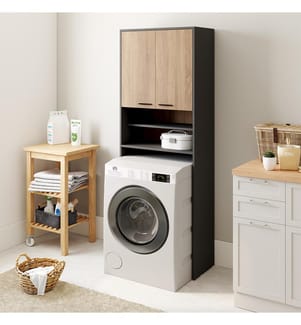 Meuble dessus machine à laver Will 65x24x180cm - Noir et Bois