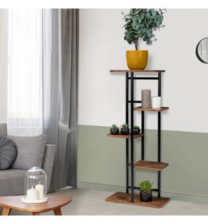 Porte-Plantes 4 Niveau x Elize - 43 x 23 x 95 cm - Noir et Brun