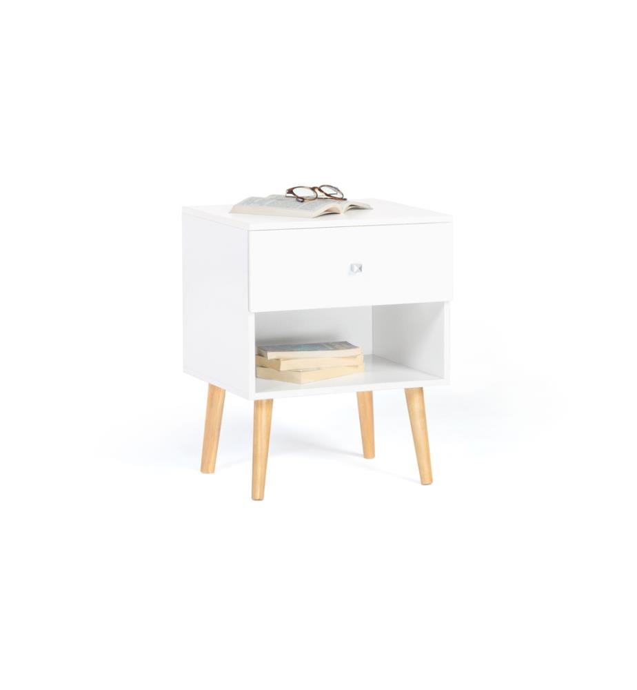2er-Set Nachttische auf Beinen 1 Schublade Emmie 40 x 34 x 50 cm - Weiss