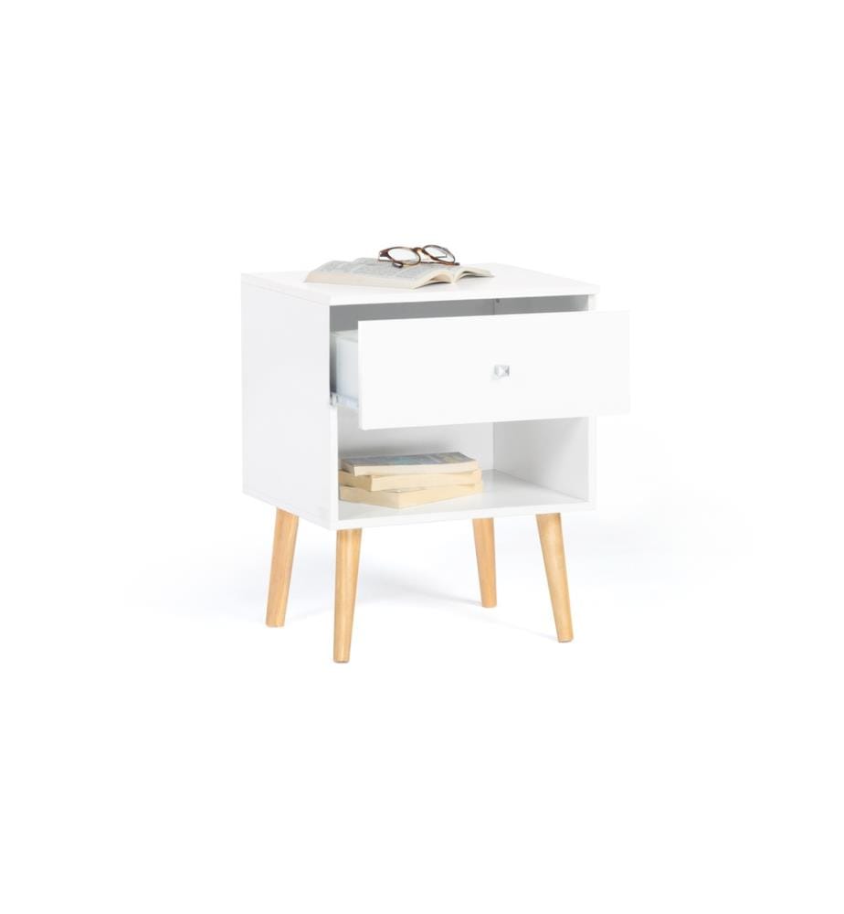 2er-Set Nachttische auf Beinen 1 Schublade Emmie 40 x 34 x 50 cm - Weiss