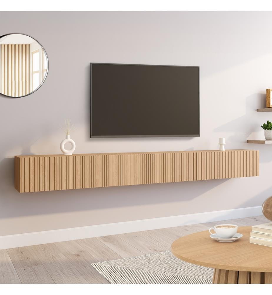 Meuble TV suspendu Albane 270cm - Bois