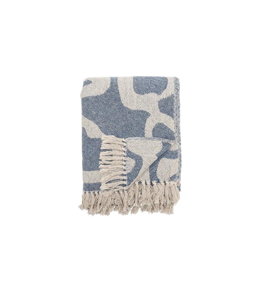 Bloomingville couverture Salobre 160 x 130 cm, bleu/blanc