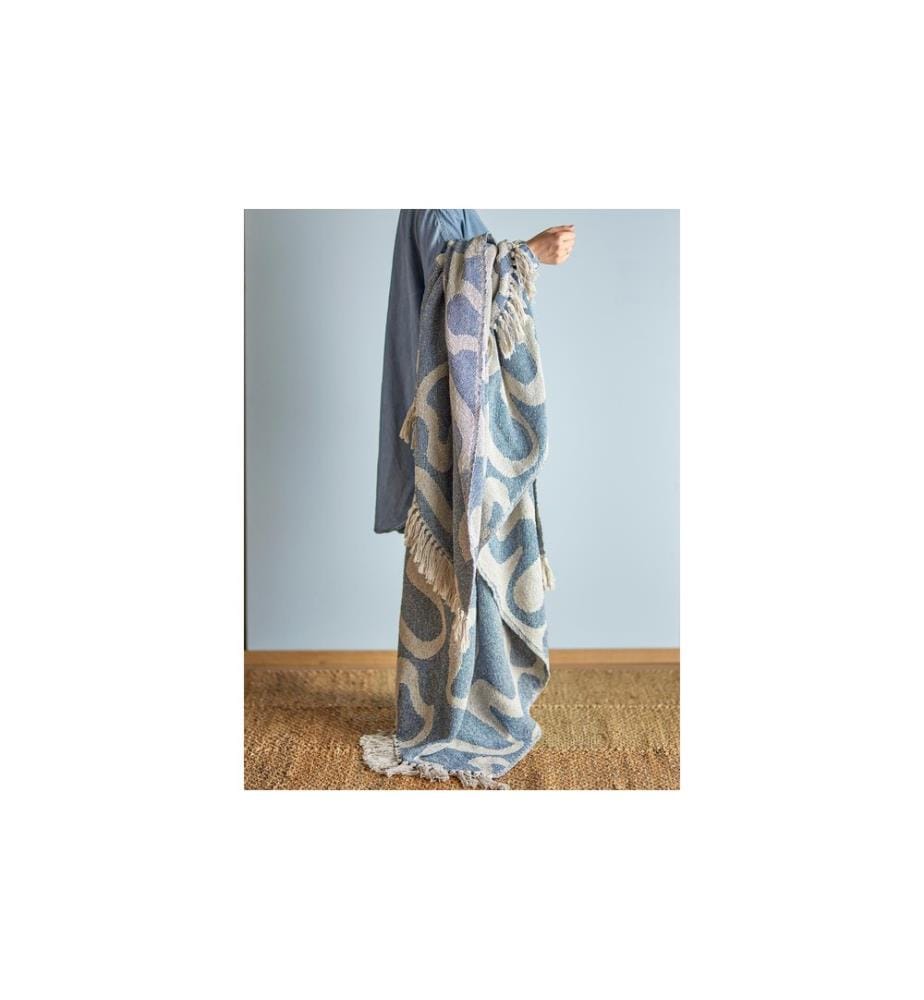 Bloomingville couverture Salobre 160 x 130 cm, bleu/blanc