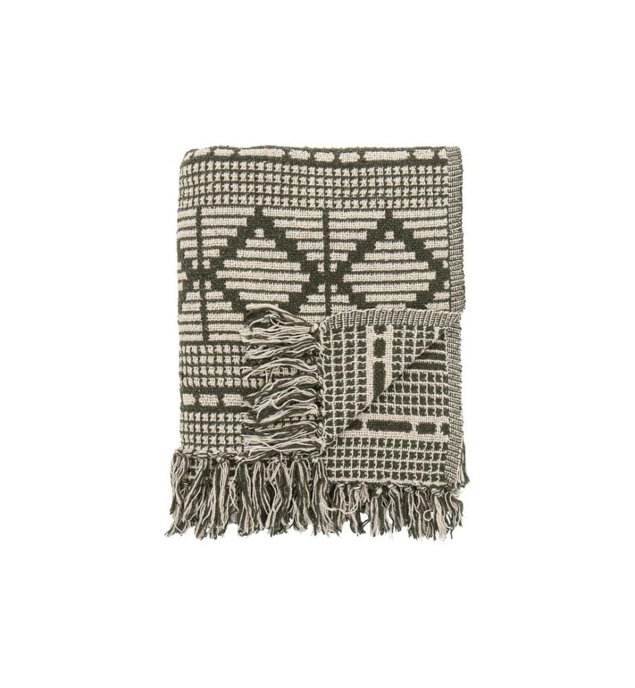Bloomingville Couverture Gutte 130 x 160 cm, Vert/Beige