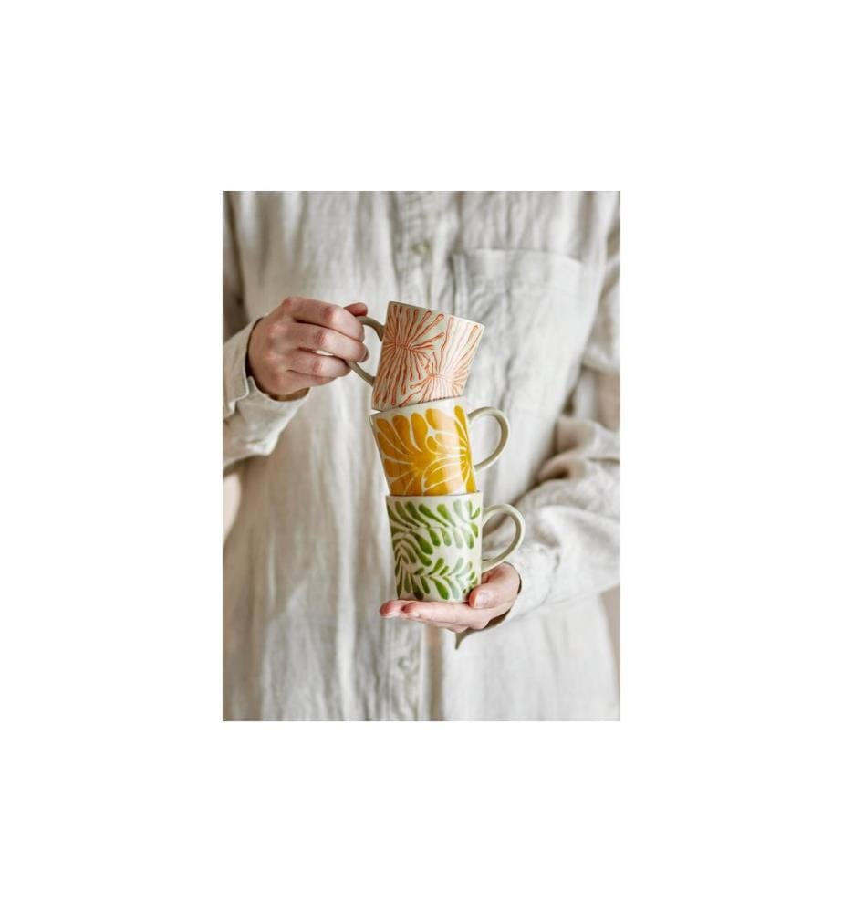 Bloomingville Tasse à thé Fauni 205 ml, 3 pièces, Vert/Jaune