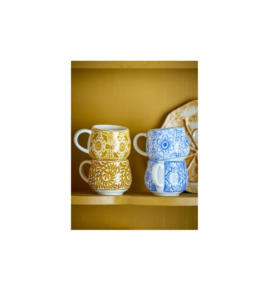 Bloomingville Tasse à expresso Milton 155 ml, 4 pièces, Bleu/Jaune