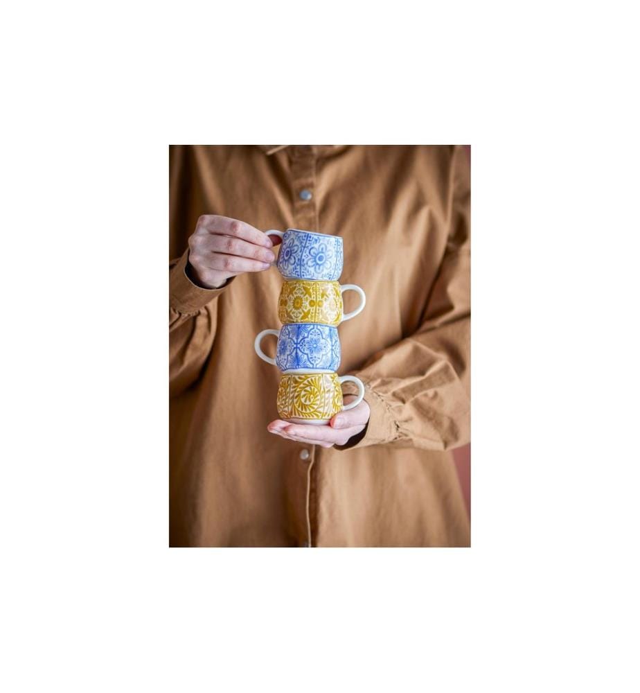 Bloomingville Tasse à expresso Milton 155 ml, 4 pièces, Bleu/Jaune