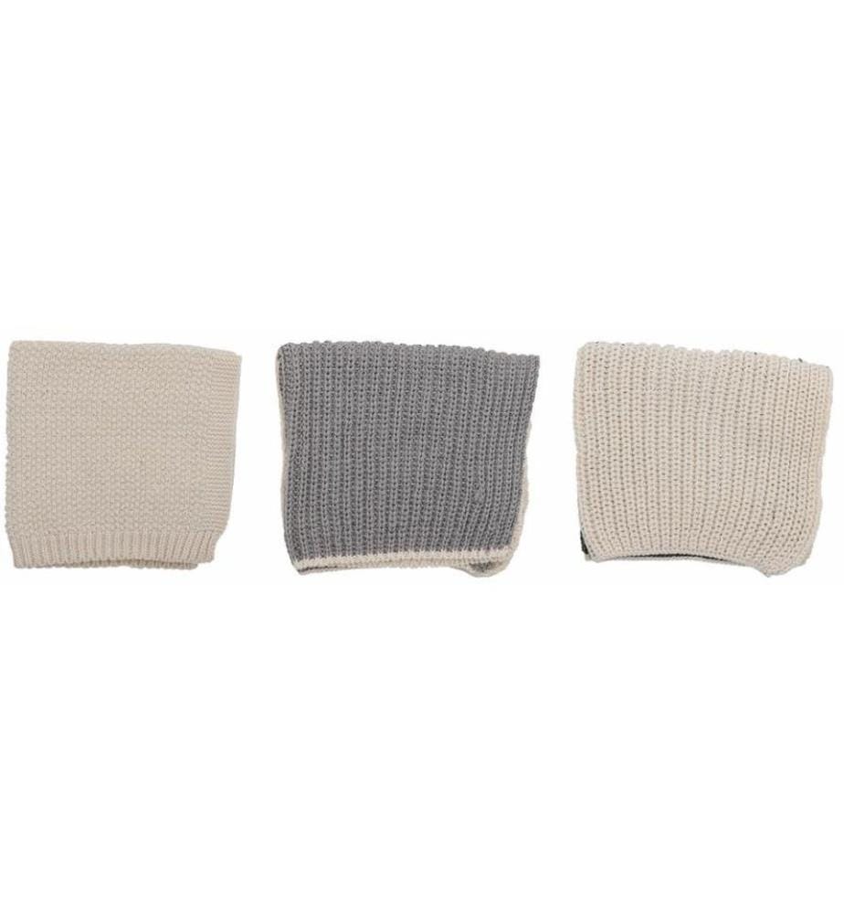 Bloomingville Gant de toilette Odette, Coton, Gris, 27 x 27 cm, 3 pièces