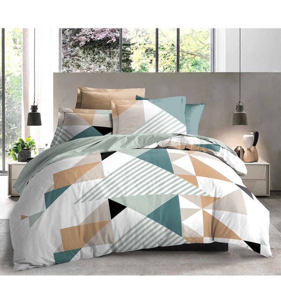 Parure de couette 3P "Louna" 240 x 220 cm Geo Turquoise