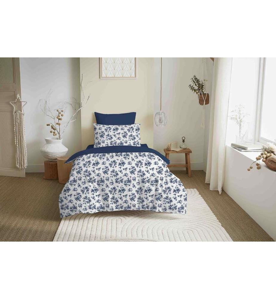 Housse de Couette 140 x 200 cm et Drap Housse 90 x 190 cm - Eloise Bleu