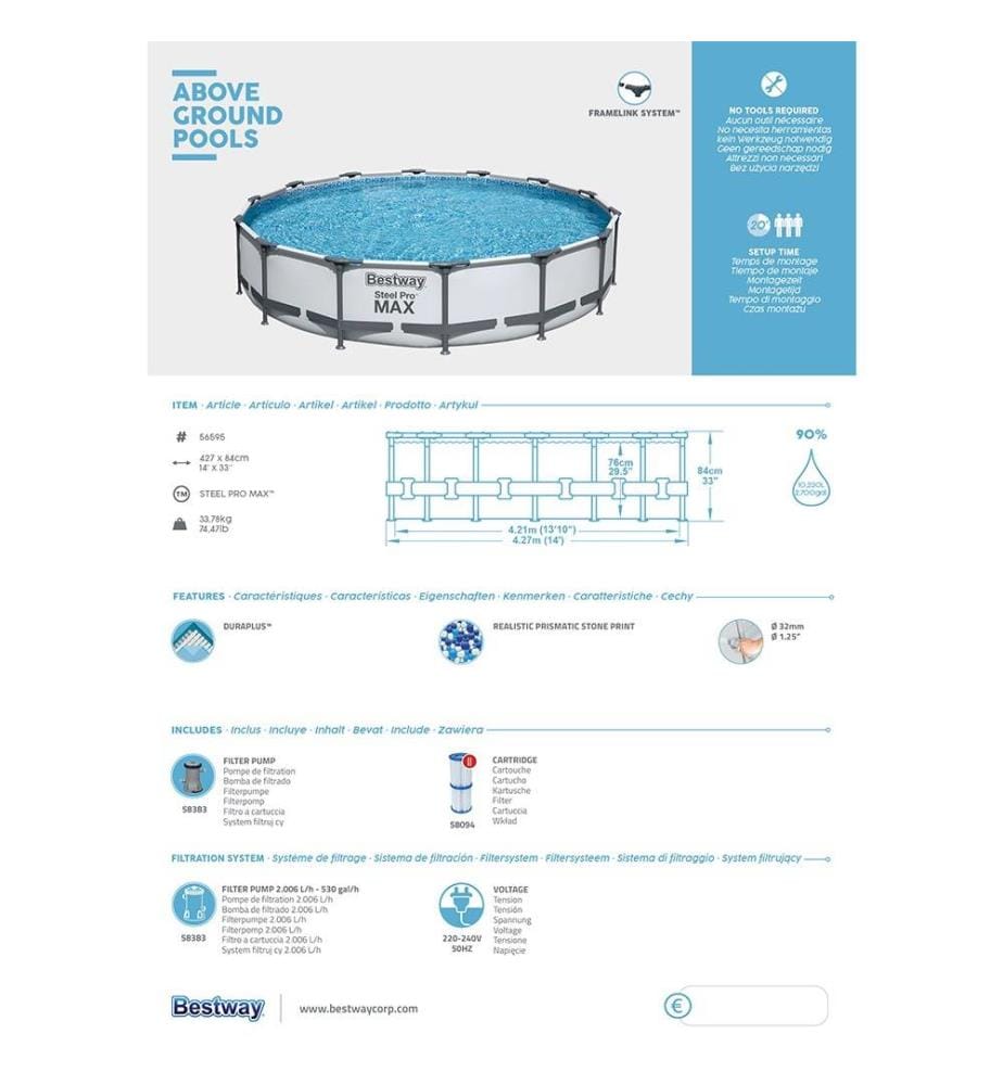 Pool Steel Pro Max Ø 427 x 84 cm - Hellgrau
