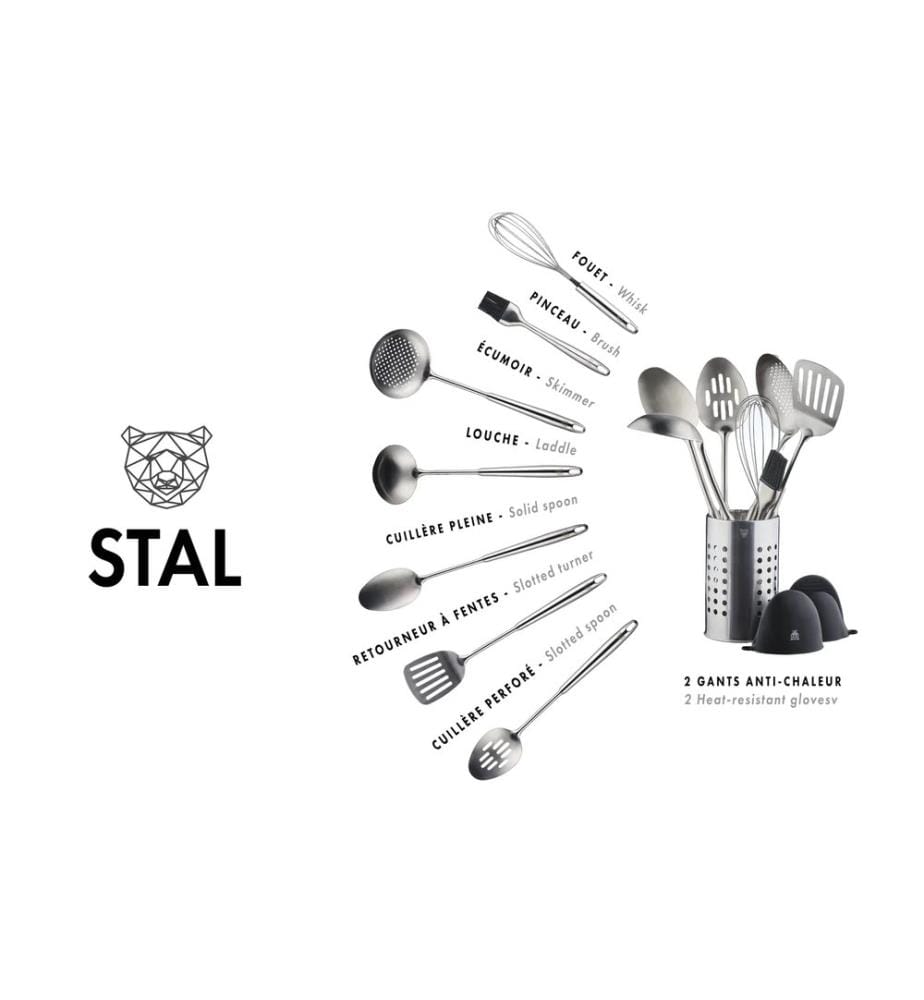 Set di 10 utensili da cucina in acciaio inossidabile STAL - Acciaio inossidabile