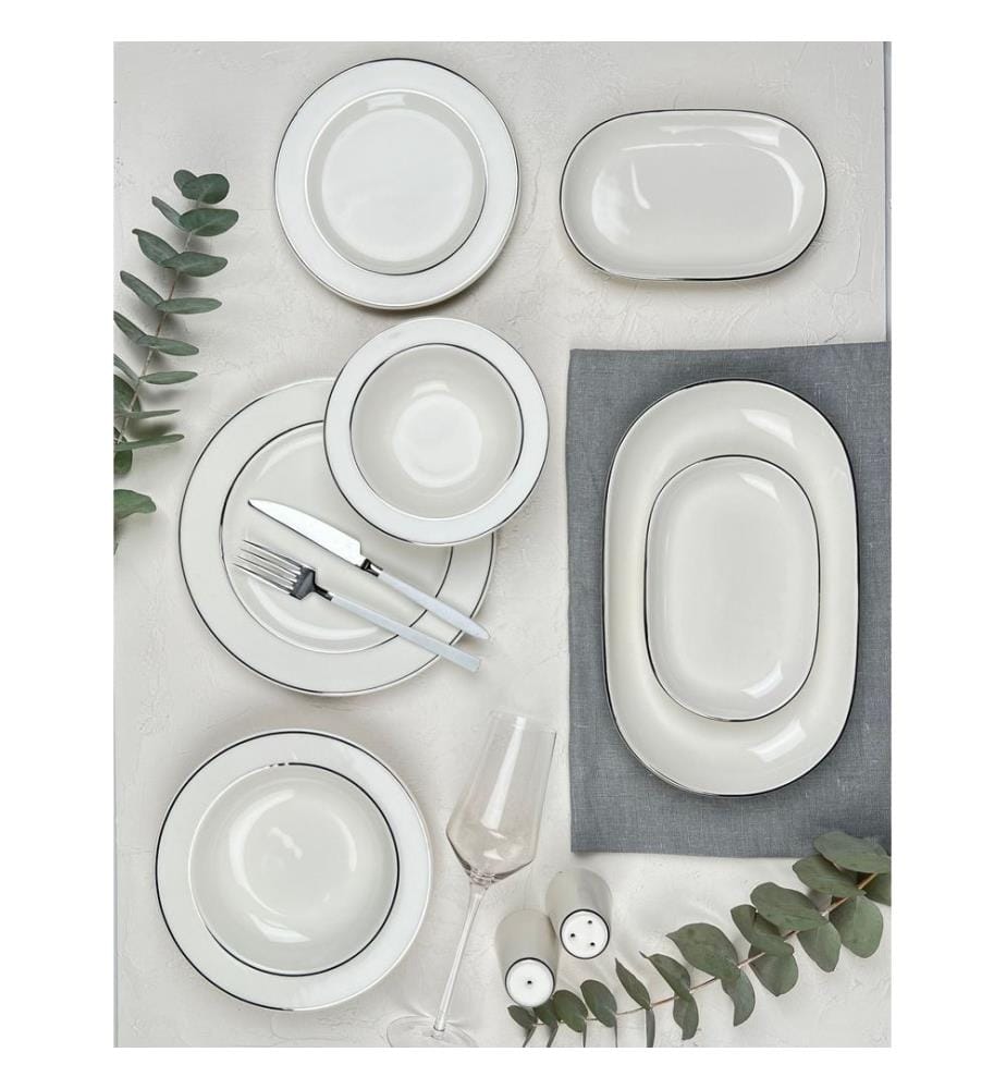 Geschirrset (53-teilig) – Weiss-Silber