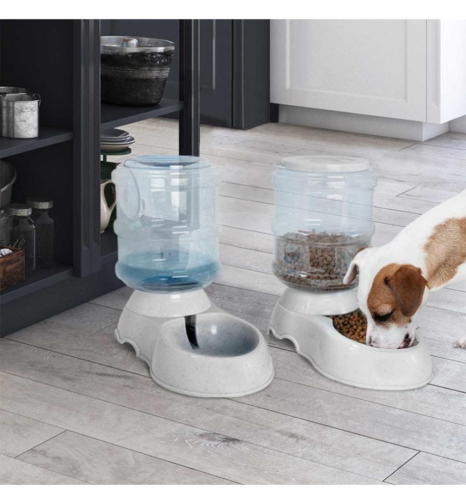 Lot de 2 Distributeurs Automatiques Eau et Nourriture pour Animaux - Blanc
