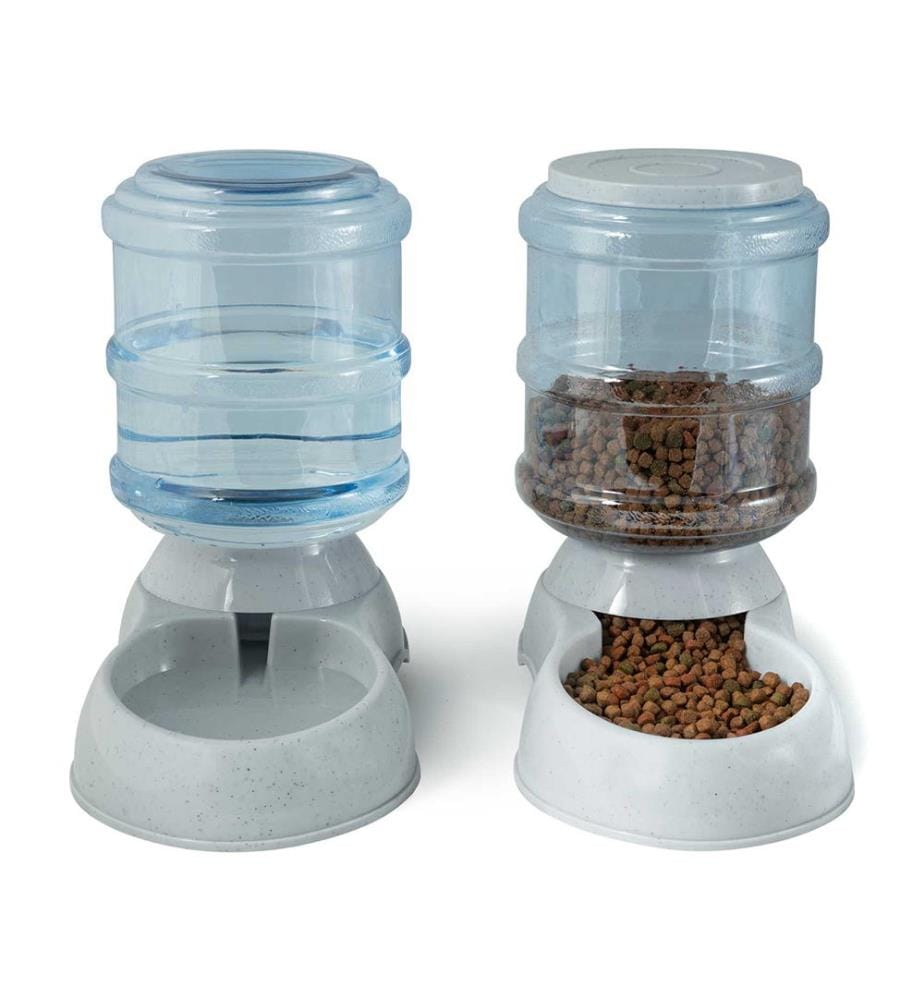 Lot de 2 Distributeurs Automatiques Eau et Nourriture pour Animaux - Blanc