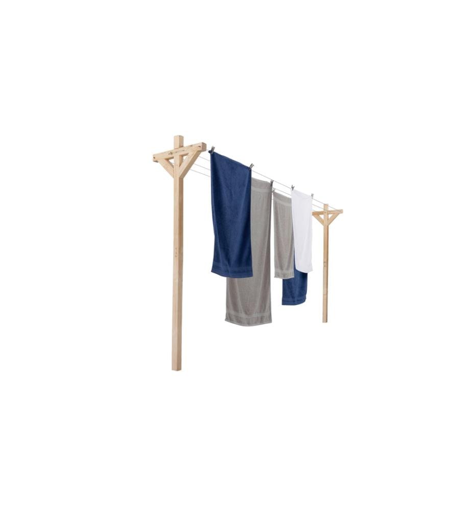 Outdoor wooden clothes drying rack - 12 m hanging space - Brown