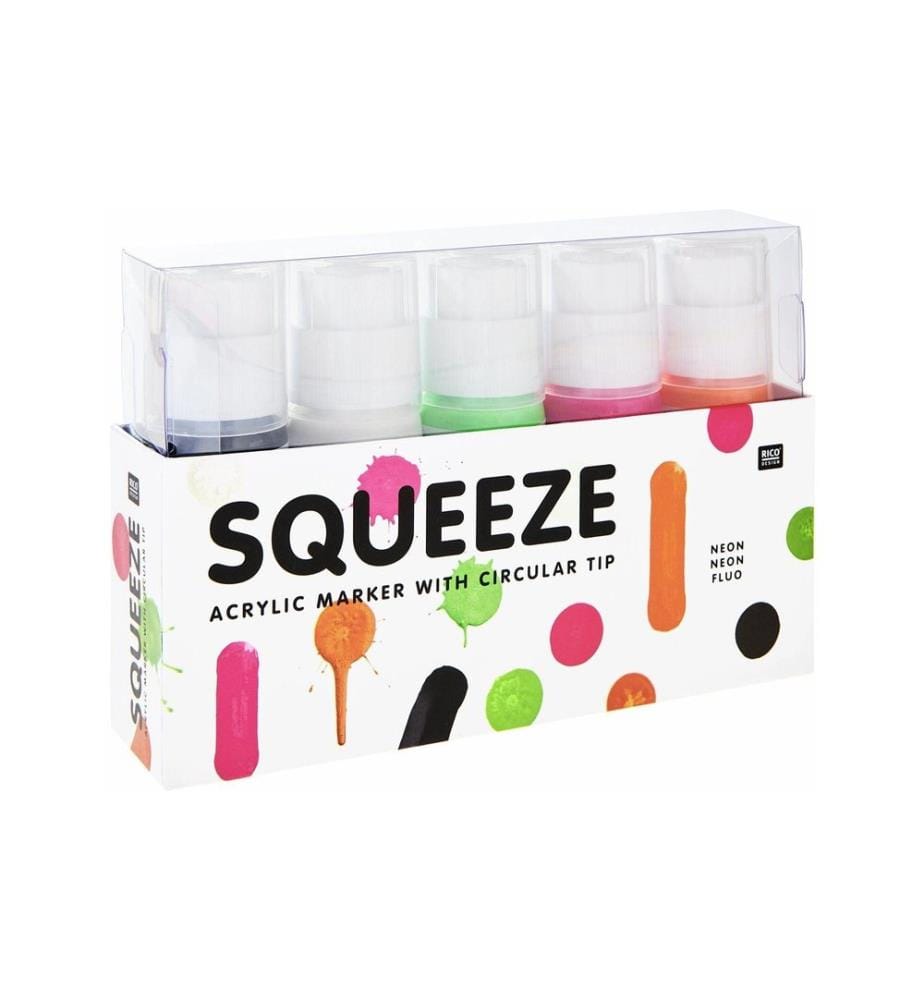 Rico Design Marqueurs acryliques Squeeze 5 x 60 ml, Couleurs néon