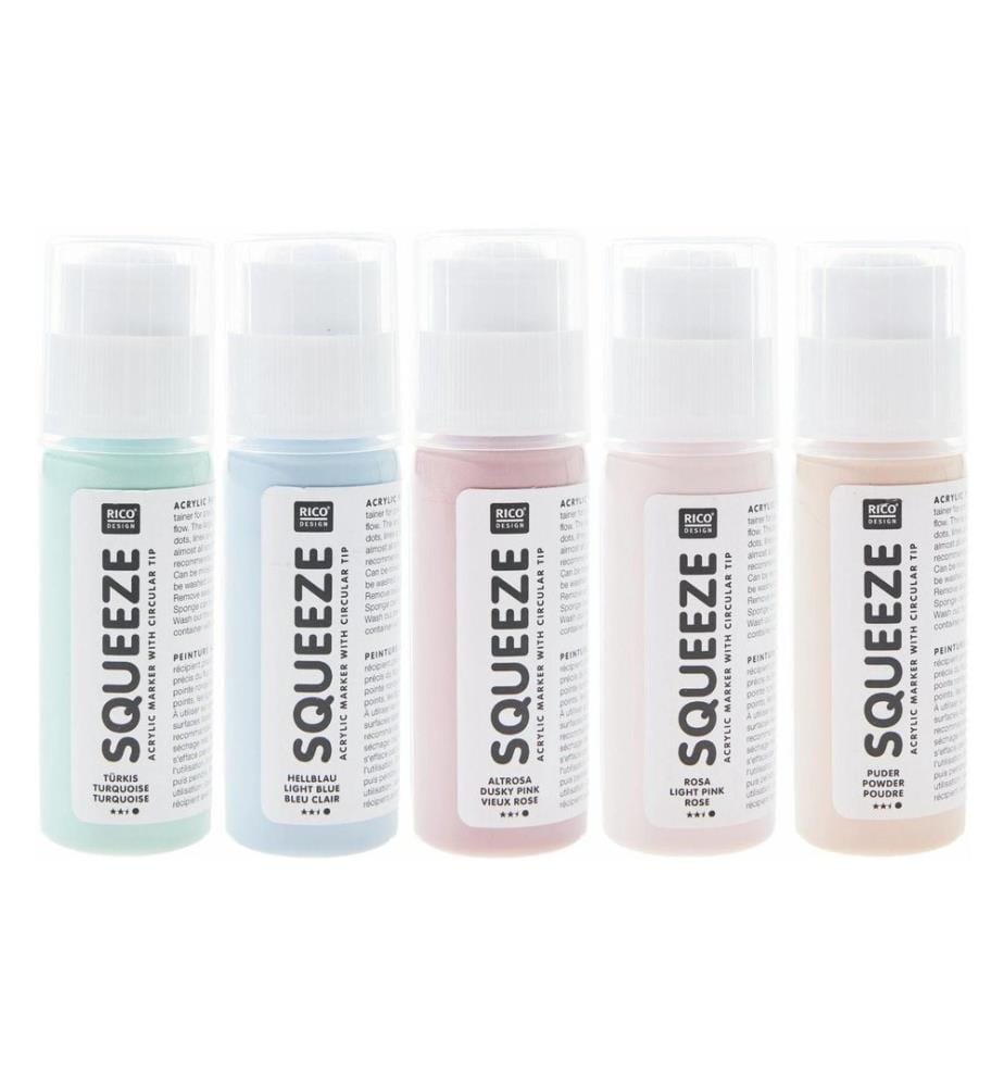 Rico Design Squeeze Acrylic Marker 5 x 60 ml, Pastellfarben